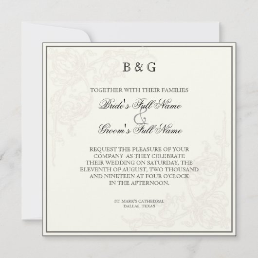 植物的なピンクのバラ、ブラック - 結婚式の招待状 招待状 (正面)