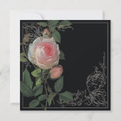 植物的なピンクのバラ、ブラック - 結婚式の招待状 招待状 (裏面)
