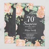 植物的なピンクの花のサプライズ 70歳の誕生日 招待状 (正面/裏面)
