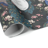 植物的なブラックウェディング ペコック&フラワーズ ラッピングペーパー (ロールコーナー)