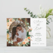 植物的なボーホーグリーン ラスティックバーンナチュラルウッドフォト セーブザデート (スタンド正面)