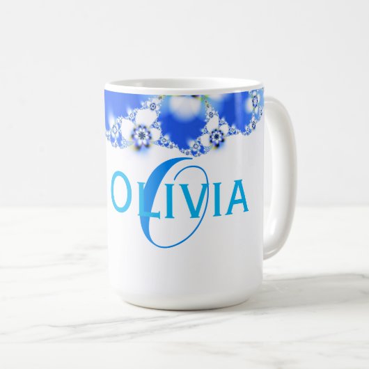 植物相のフラクタルの抽象芸術の名前の文字 コーヒーマグカップ (正面右)