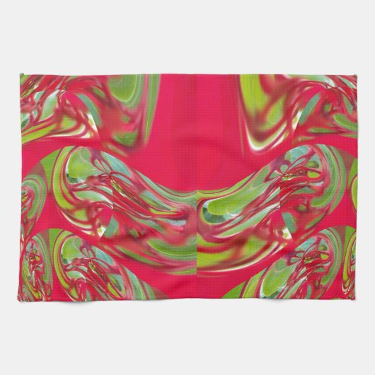 植物相のヴィンテージのHakuna赤い及び緑のMatataのギフト キッチンタオル (横)