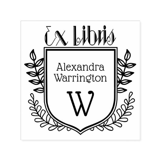 植物紋章・エクセライブリス#2 本の名前イニシャル セルフインキングスタンプ (デザイン)