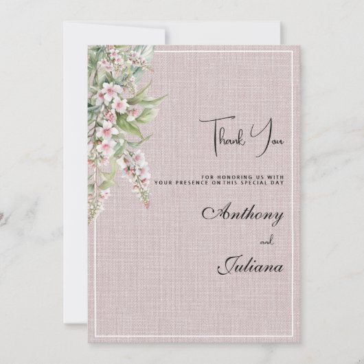 植物素朴な赤面ピンクミントフローラありがとう 招待状 (正面)