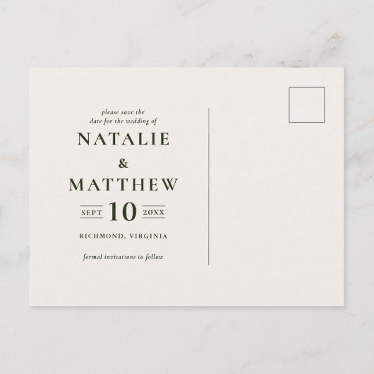 植物素朴の植物の結婚式だけは日付を守る 案内ポストカード (裏面)