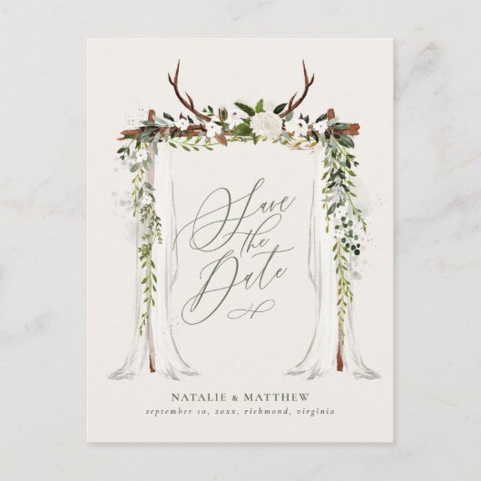 植物素朴の植物の結婚式だけは日付を守る 案内ポストカード (正面)