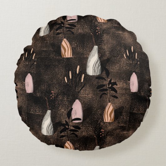 植物素朴の秋色調和 ラウンドクッション (正面)