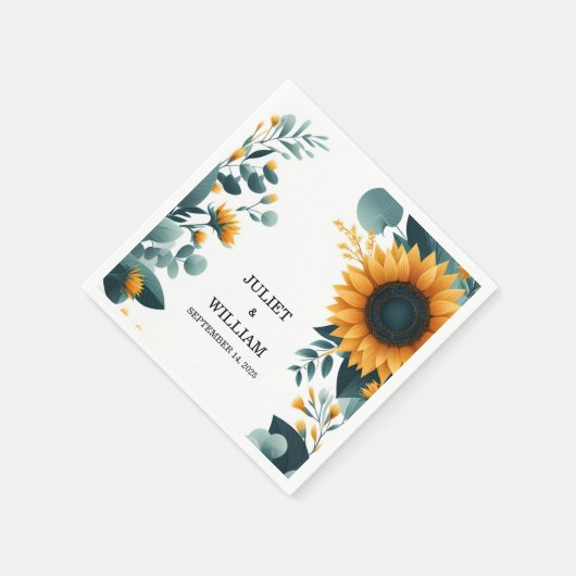 植物素朴園緑ひまわり結婚の スタンダードカクテルナプキン (角)