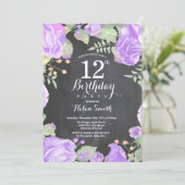 植物紫フローラ12番目の誕生日招待状 招待状 (スタンド正面)