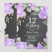 植物紫フローラ12番目の誕生日招待状 招待状 (正面/裏面)