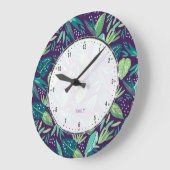 植物紫色と緑の葉のシームレスパターン ラージ壁時計 (傾斜)