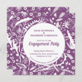 植物紫色の葉の婚約パーティ 招待状 (正面/裏面)