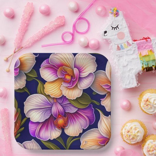 植物紫色の蘭のアートワーク ペーパープレート (パーティー)