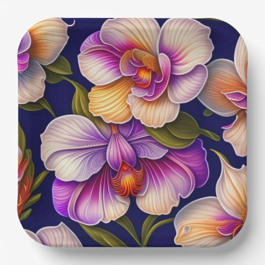 植物紫色の蘭のアートワーク ペーパープレート (正面)