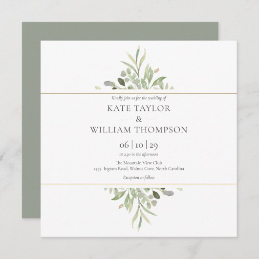 植物結婚緑色  招待状 (正面/裏面)