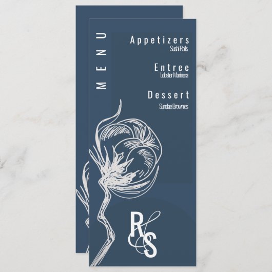 植物綿花ブルー結婚ズ 招待状 (正面/裏面)