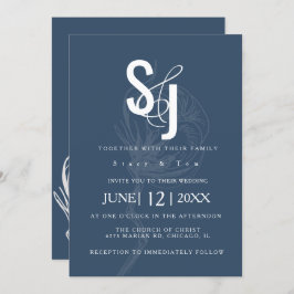 植物綿花ブルー結婚ズ 招待状