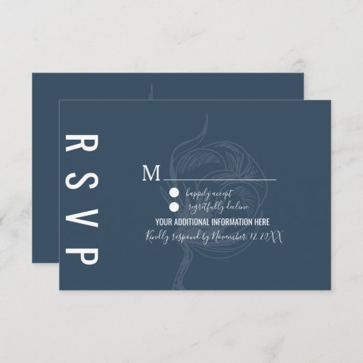 植物綿花ブルー結婚ズ 招待状 (正面/裏面)