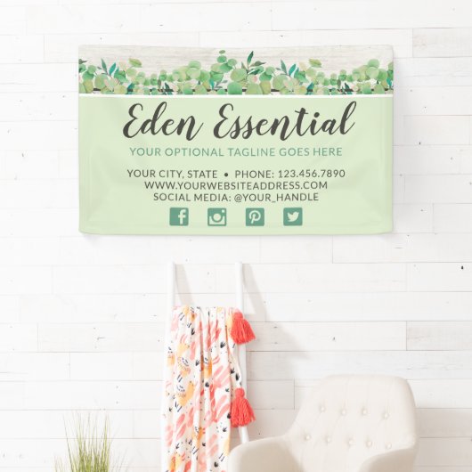 植物緑のユーカリと木の素朴エコ 横断幕 (インサイチュ)