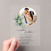 植物緑の円縁ど2写真結婚の アクリル招待状 (インサイチュ (ポータブル))