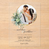 植物緑の円縁ど2写真結婚の アクリル招待状 (正面)