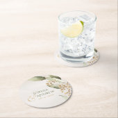 植物緑ヴィンテージラステ結婚ィックモノグラム ラウンドペーパーコースター (インサイチュ)