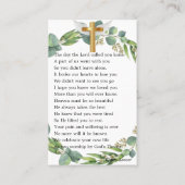 植物緑色写真葬式祈りの言葉カード 名刺 (裏面)