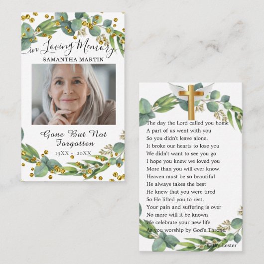 植物緑色写真葬式祈りの言葉カード 名刺 (正面/裏面)