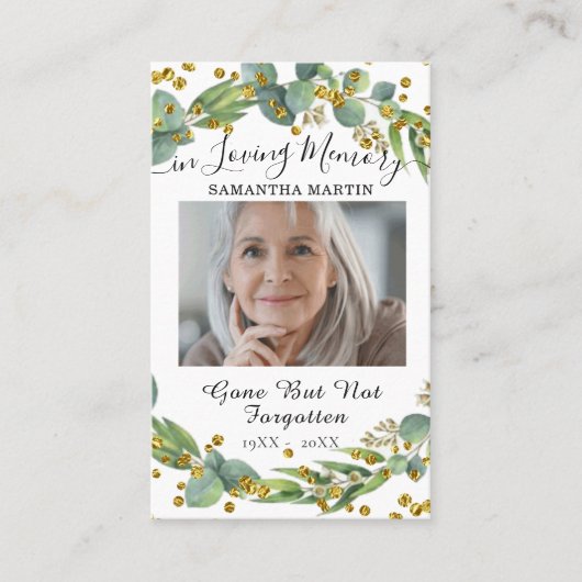 植物緑色写真葬式祈りの言葉カード 名刺 (正面)