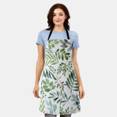 植物緑葉水彩 エプロン (着用した状態)