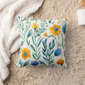 植物色数々の水彩花模様 クッション (ブランケット)