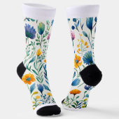植物色数々の水彩花模様 ソックス (傾斜あり)