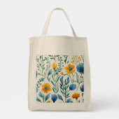 植物色数々の水彩花模様 トートバッグ (裏面)