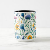 植物色数々の水彩花模様 マグカップ (中央)