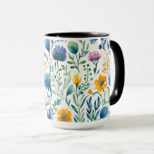 植物色数々の水彩花模様 マグカップ (正面右)