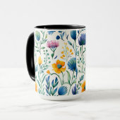 植物色数々の水彩花模様 マグカップ (正面左)