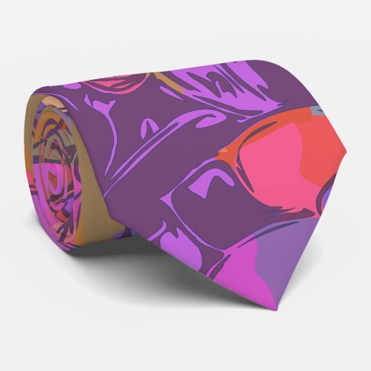 植物花のイラストレーション模様(紫) ネクタイ (ロール)