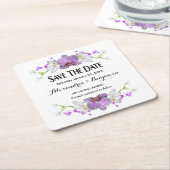 植物花の水色日付を保存 スクエアペーパーコースター (アングル)