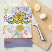 植物花カラフル柄パーソナライズされた キッチンタオル (四つ折り)