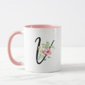 植物花モダン付き文字「V」 マグカップ (左)