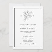 植物花モノグラム結婚ズ 招待状 (正面)