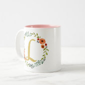 植物花リース金ゴールドモノグラムイニシャルL ツートーンマグカップ (正面左)