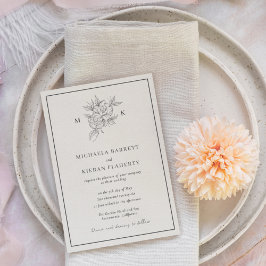 植物花伝統的モノグラム結婚ズ 招待状