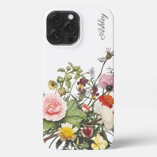 植物花水彩名前をカスタムする iPhoneケース (裏面)