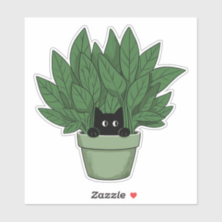 植物花瓶の黒猫 シール