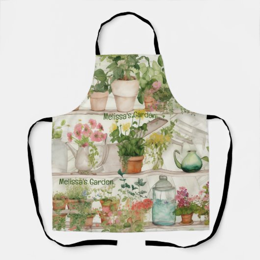 植物花瓶庭園植物水彩 エプロン (正面)