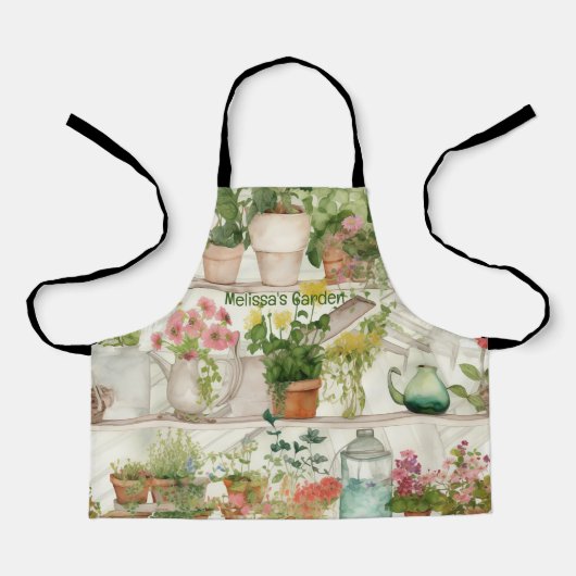 植物花瓶庭園植物水彩 エプロン (正面)
