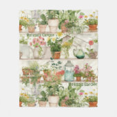 植物花瓶庭園植物水彩 フリースブランケット (正面)