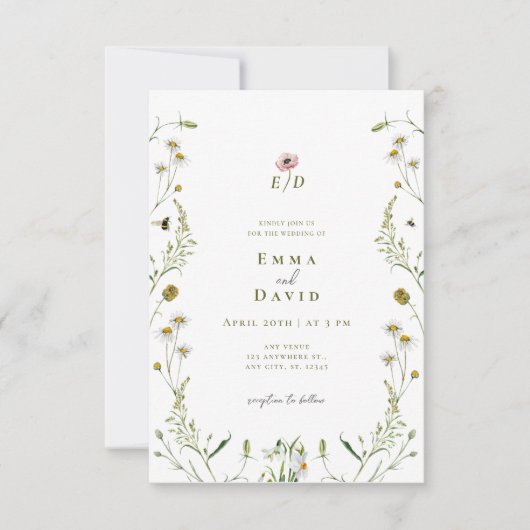 植物花素朴ハチ結婚式招待状 招待状 (正面)